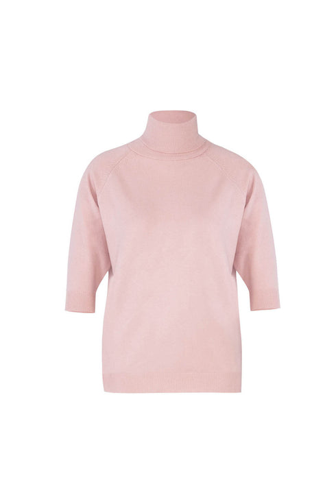 Soft Pink 3/4 Sleeve Turtleneck Sweater