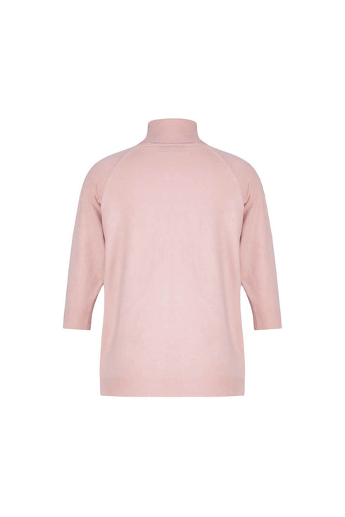 Soft Pink 3/4 Sleeve Turtleneck Sweater