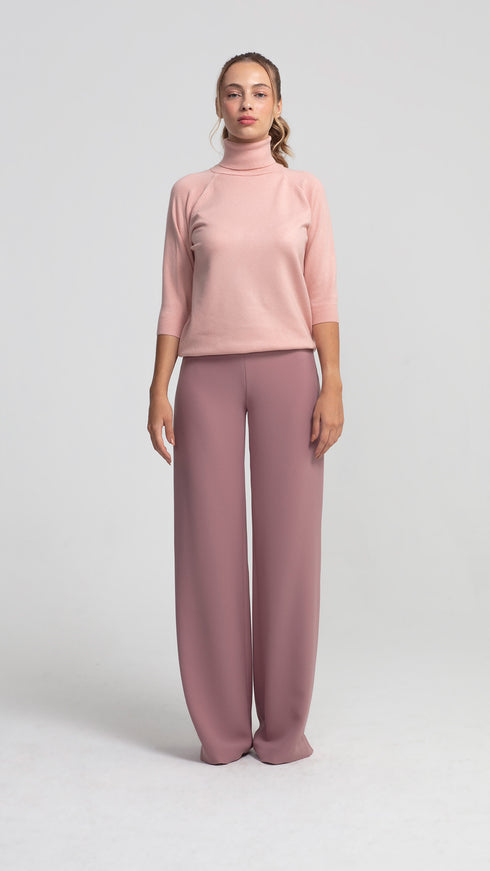 Soft Pink 3/4 Sleeve Turtleneck Sweater