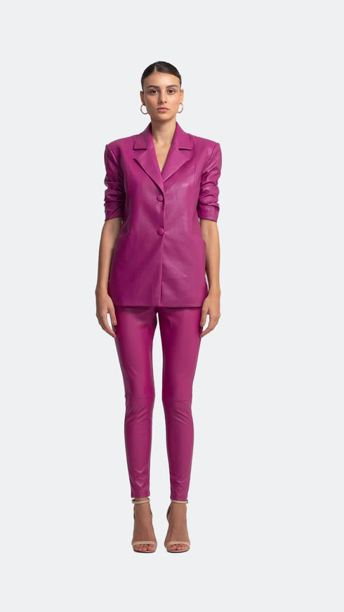 Vegan Leather Royal Fuchsia High Waist Tights