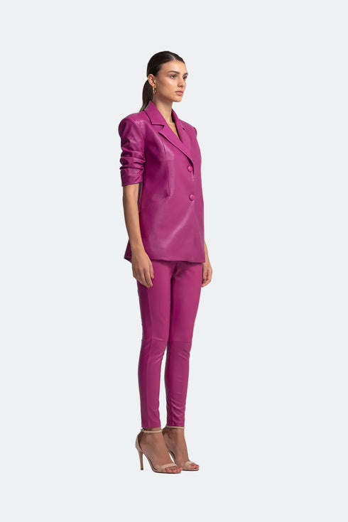Vegan Leather Royal Fuchsia High Waist Tights