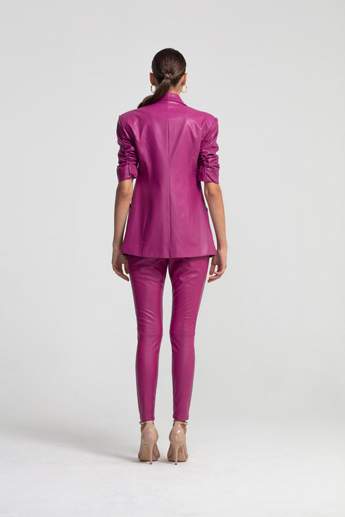 Vegan Leather Royal Fuchsia High Waist Tights