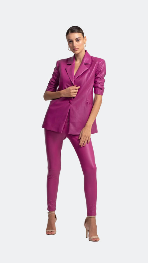 Vegan Leather Royal Fuchsia High Waist Tights