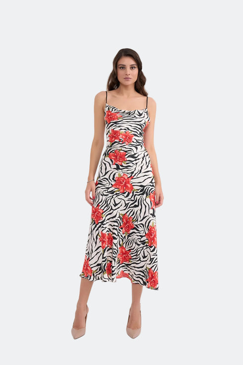Midi Silk Dress With Spill Collar