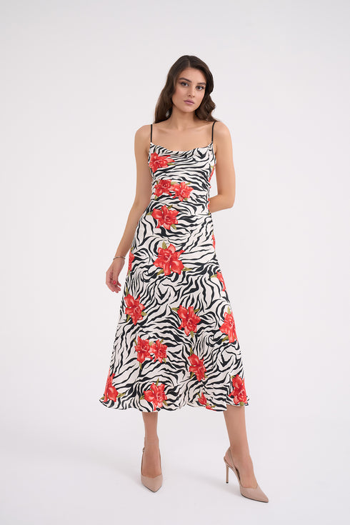 Midi Silk Dress With Spill Collar