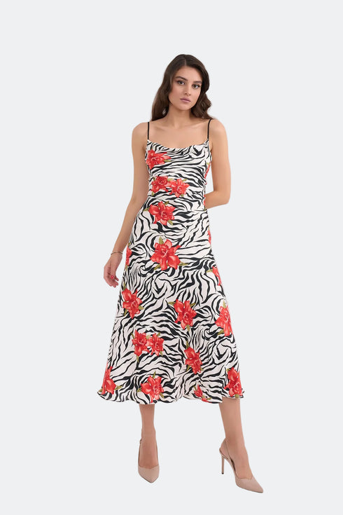 Midi Silk Dress With Spill Collar