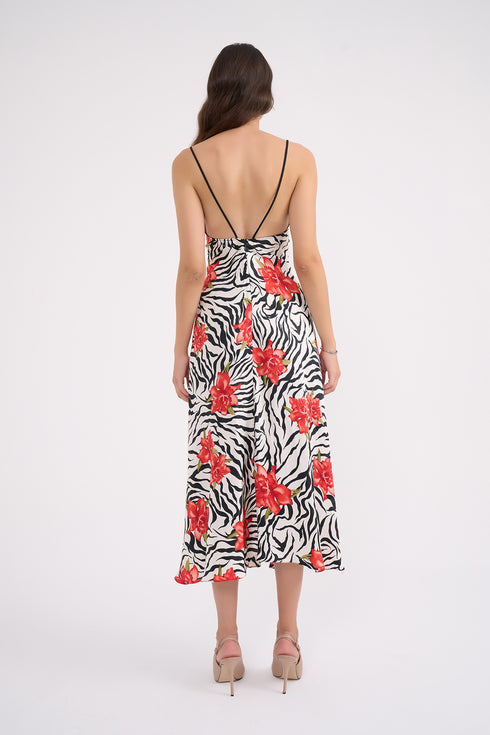 Midi Silk Dress With Spill Collar