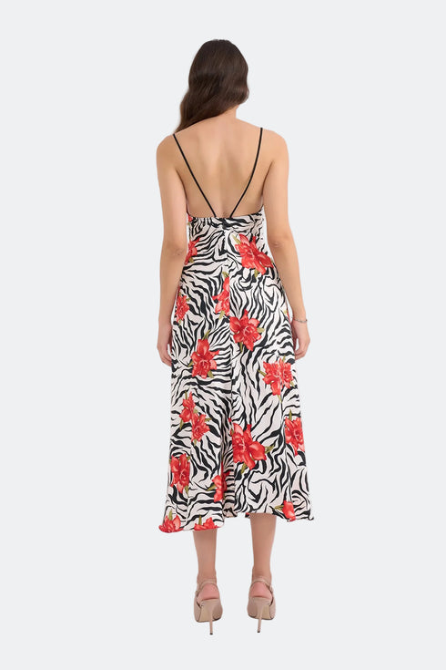 Midi Silk Dress With Spill Collar
