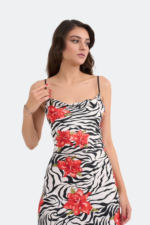 Midi Silk Dress With Spill Collar