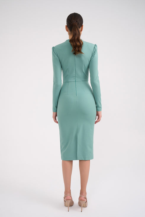 Long Sleeves Neck Detailed Pencil Skirt Dress