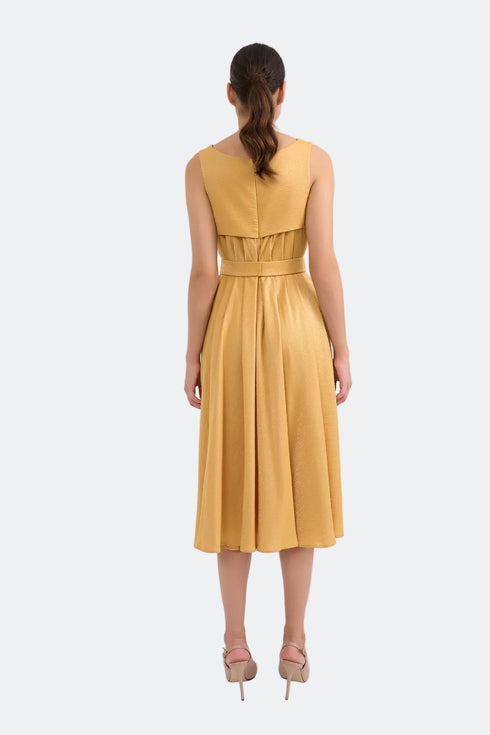 Pleated Embroidery Detailed Midi Dress