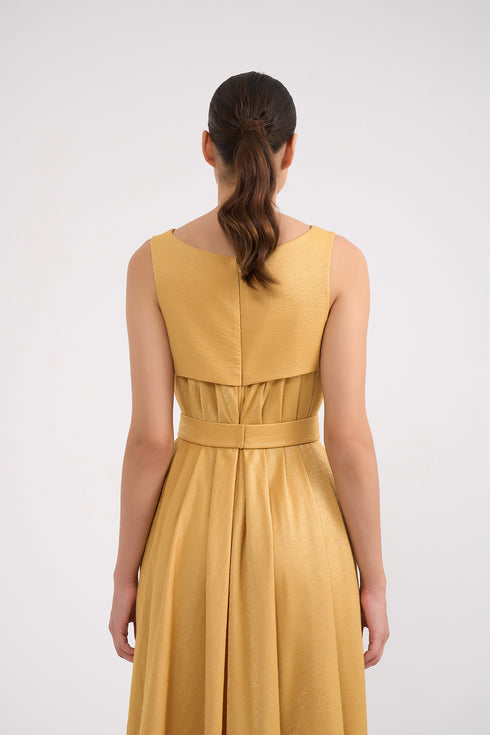 Pleated Embroidery Detailed Midi Dress