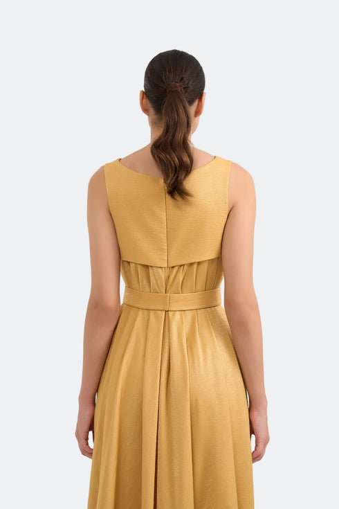 Pleated Embroidery Detailed Midi Dress
