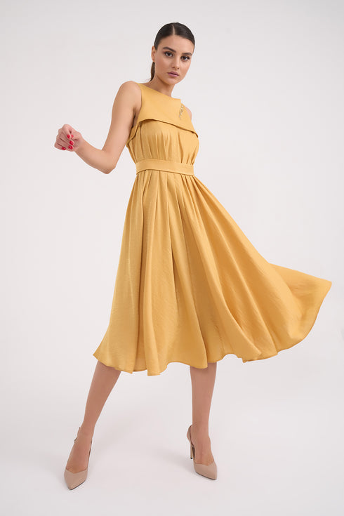 Pleated Embroidery Detailed Midi Dress