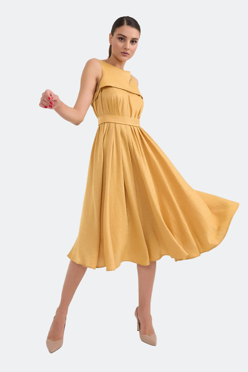 Pleated Embroidery Detailed Midi Dress