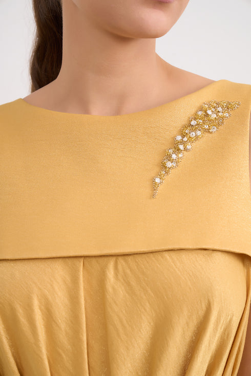 Pleated Embroidery Detailed Midi Dress