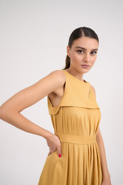 Pleated Embroidery Detailed Midi Dress