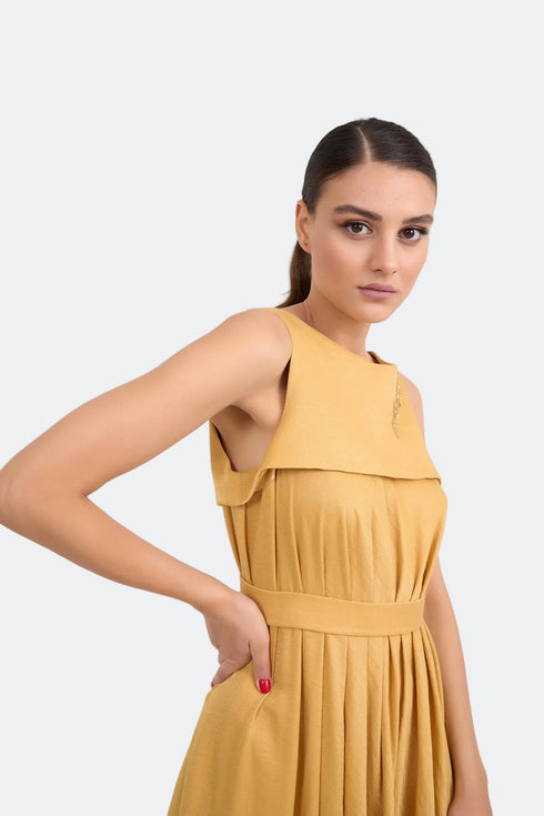 Pleated Embroidery Detailed Midi Dress