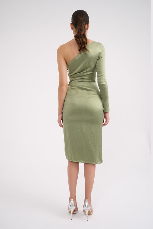 One Shoulder Midi Dress With Waist Decollete