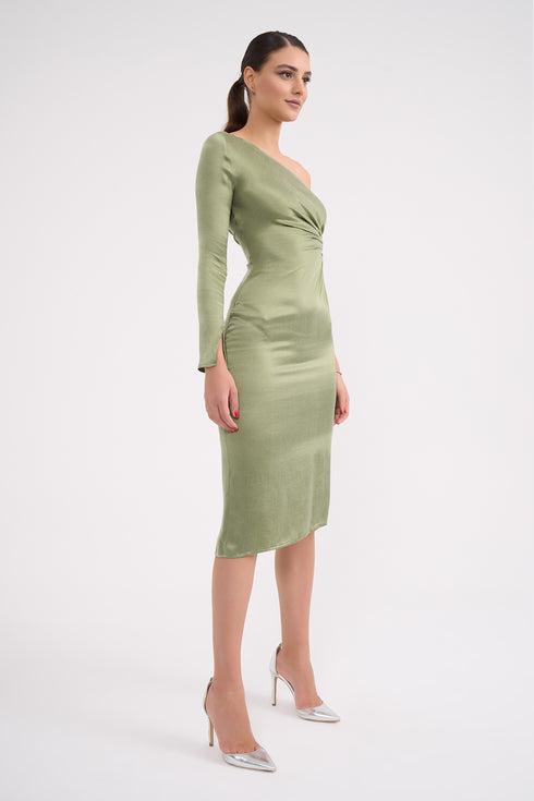 One Shoulder Midi Dress With Waist Decollete