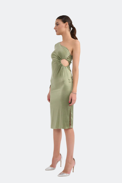 One Shoulder Midi Dress With Waist Decollete