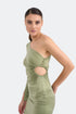 One Shoulder Midi Dress With Waist Decollete