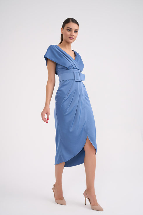 Pleated Thick Waist Belt Detailed Dress