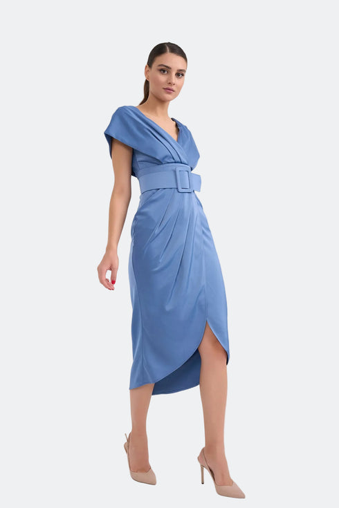 Pleated Thick Waist Belt Detailed Dress