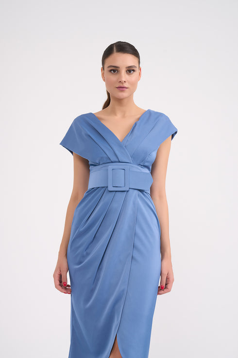 Pleated Thick Waist Belt Detailed Dress