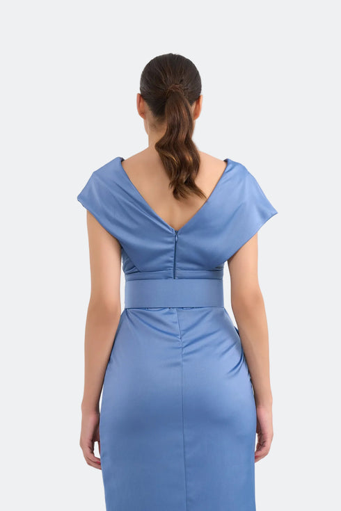 Pleated Thick Waist Belt Detailed Dress
