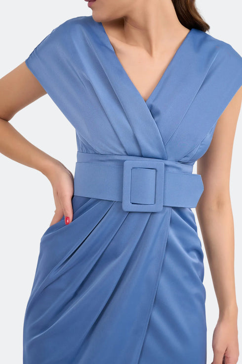 Pleated Thick Waist Belt Detailed Dress