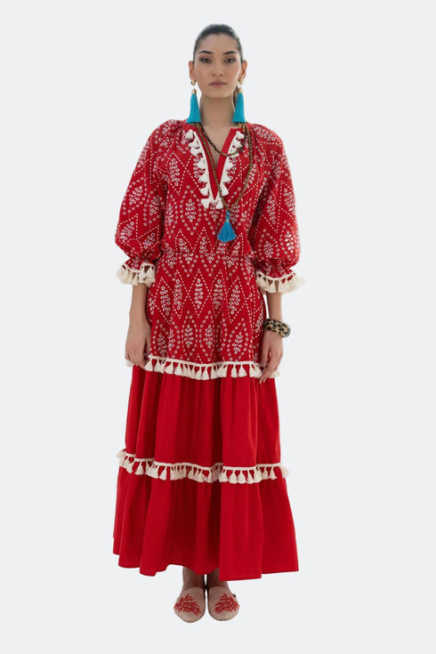 V NECK TASSEL DETAILS DRESS - Barrus London
