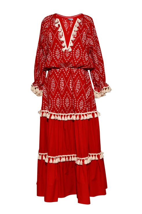 V NECK TASSEL DETAILS DRESS - Barrus London