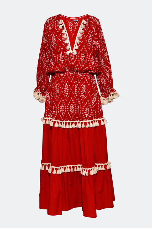 V NECK TASSEL DETAILS DRESS - Barrus London