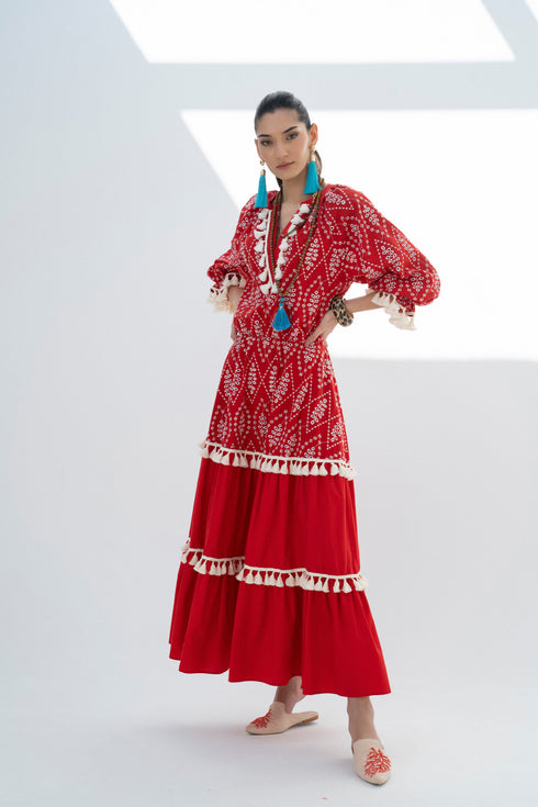 V NECK TASSEL DETAILS DRESS - Barrus London