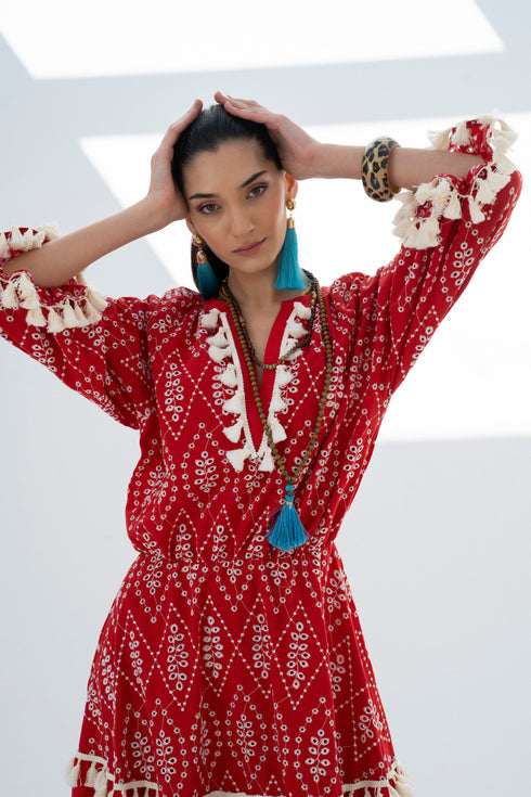 V NECK TASSEL DETAILS DRESS - Barrus London