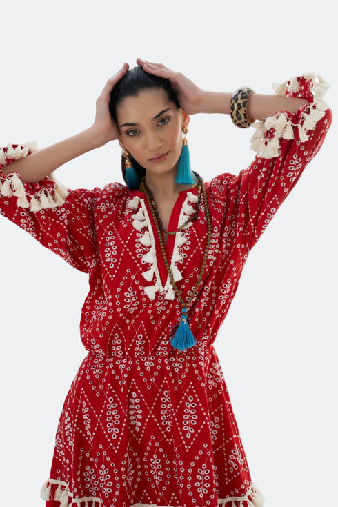 V NECK TASSEL DETAILS DRESS - Barrus London