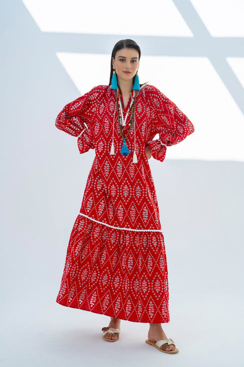 V NECK EMBROIDERED DRESS - Barrus London