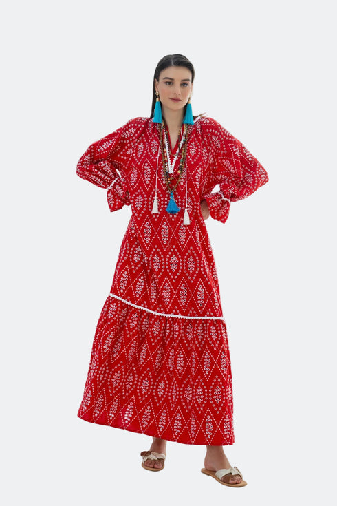 V NECK EMBROIDERED DRESS - Barrus London