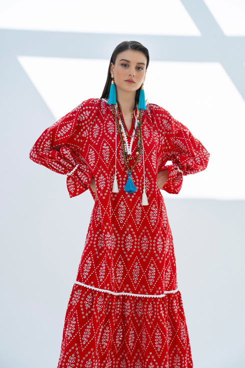 V NECK EMBROIDERED DRESS - Barrus London