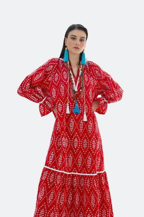 V NECK EMBROIDERED DRESS - Barrus London