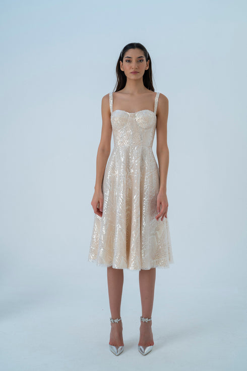 SEQUINED BUSTIER MIDI DRESS - Barrus London