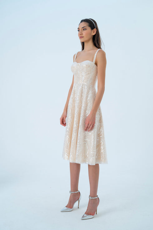 SEQUINED BUSTIER MIDI DRESS - Barrus London