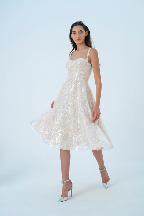 SEQUINED BUSTIER MIDI DRESS - Barrus London