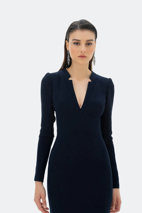 V-NECK DETAILED PENCIL DRESS - Barrus London