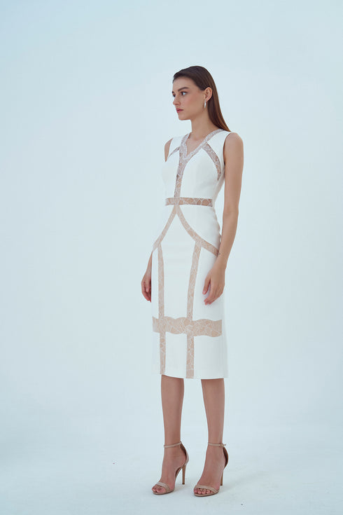 FRENCH LACE DETAILED PENCIL DRESS - Barrus London