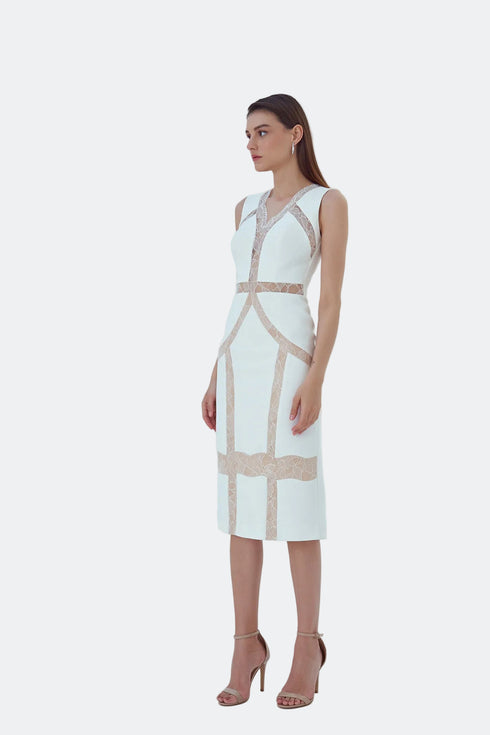 FRENCH LACE DETAILED PENCIL DRESS - Barrus London