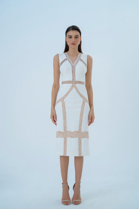 FRENCH LACE DETAILED PENCIL DRESS - Barrus London