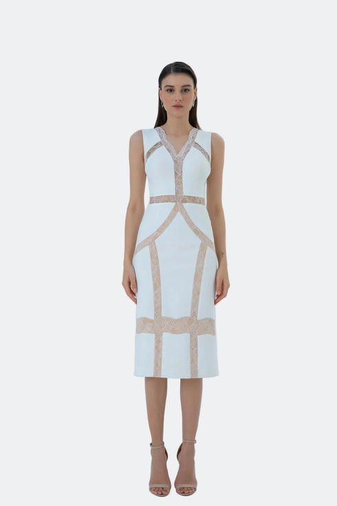 FRENCH LACE DETAILED PENCIL DRESS - Barrus London