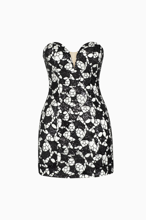 Heart Collar Geometrics Sequined Mini Dress